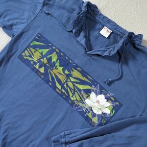 Crazy Shirts Pullover Mens M Blue Blueberry Dyed Pockets‎ Magnolia Floral Hawaii